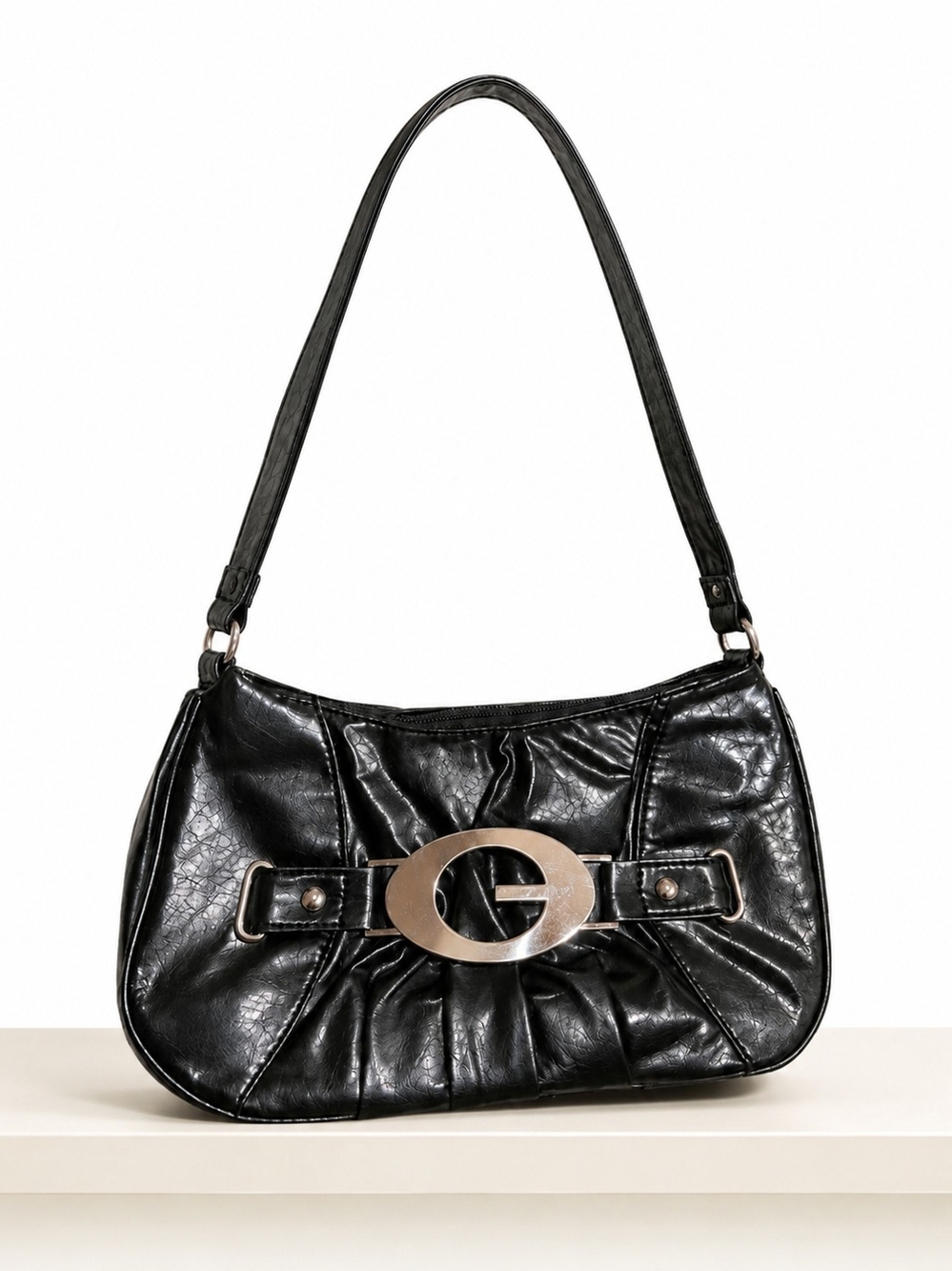 Black Shoulder Bag with Silver Accent